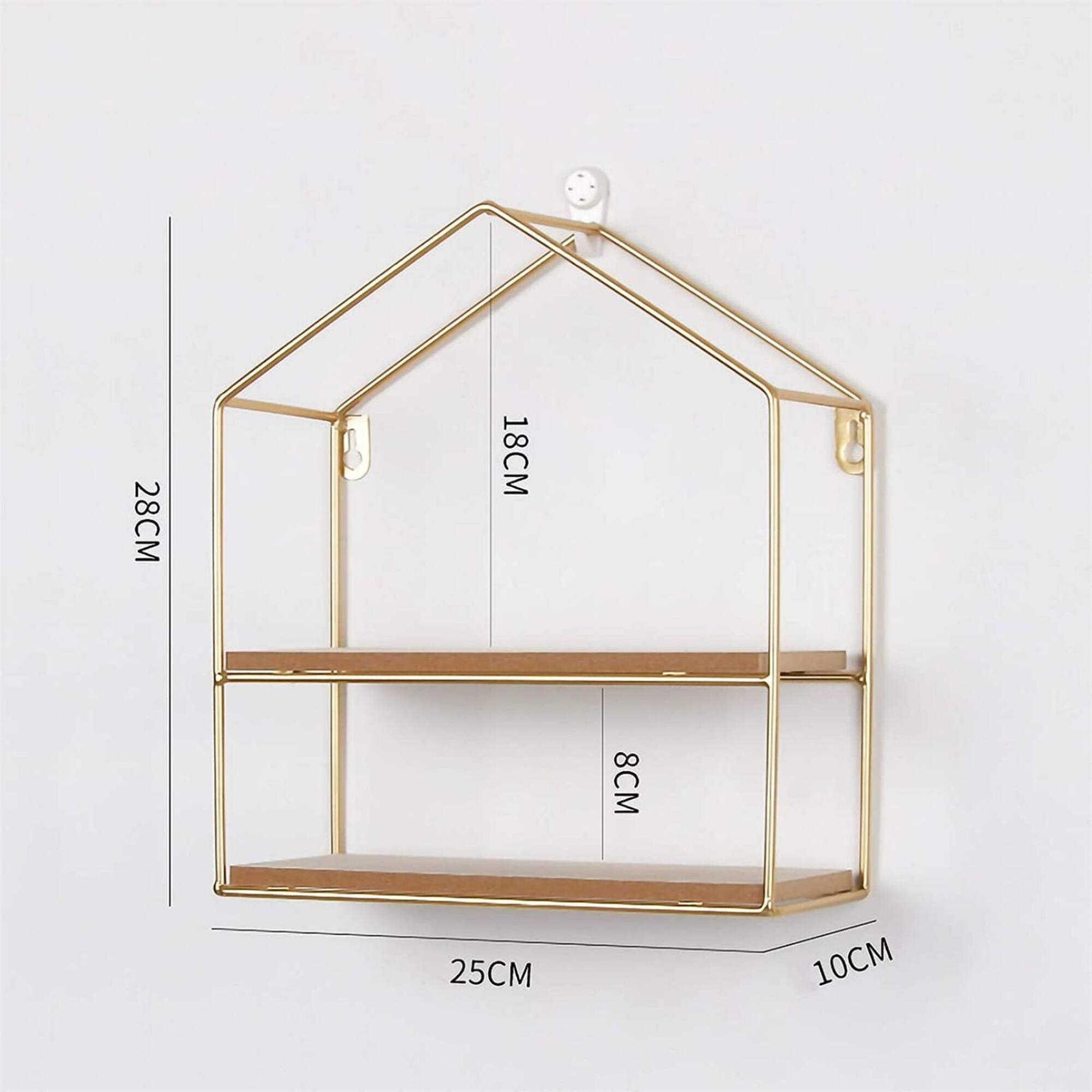 NEX™ Gold 2-Tier Iron House Floating Wall Shelf